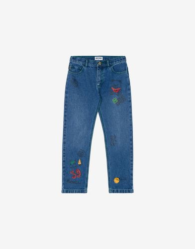 School Print Denim Pants - Moschino - Modalova