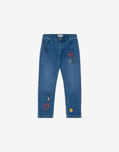 School Print Denim Pants - Moschino - Modalova