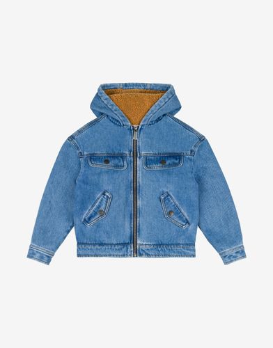 Embossed Logo Denim Jacket With Hood - Moschino - Modalova