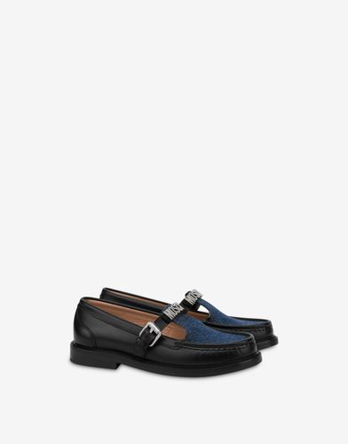 College Calfskin And Denim Loafers - Moschino - Modalova