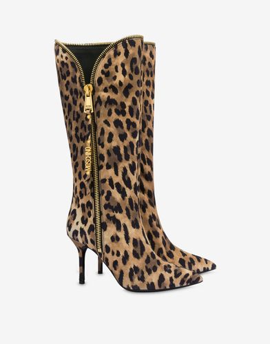 Suede Boots Leopard Print Zip - Moschino - Modalova