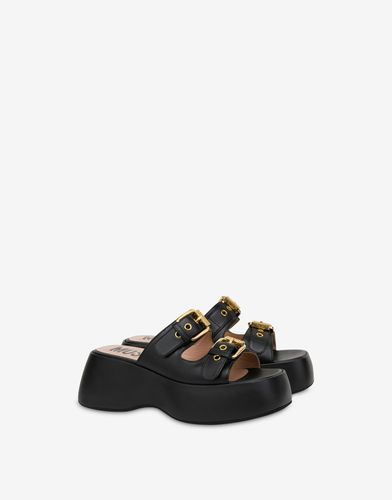 Buckles Calfskin Platform Sandals - Moschino - Modalova