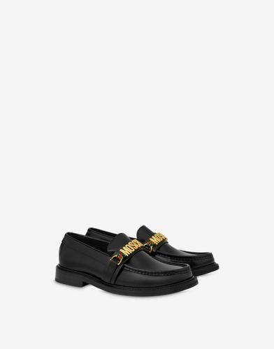 Abrasivato Calfskin Loafers Lettering Logo - Moschino - Modalova