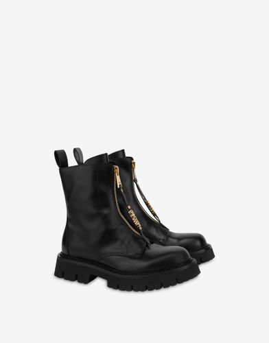 Mini Lettering Logo Calfskin Biker Boots - Moschino - Modalova