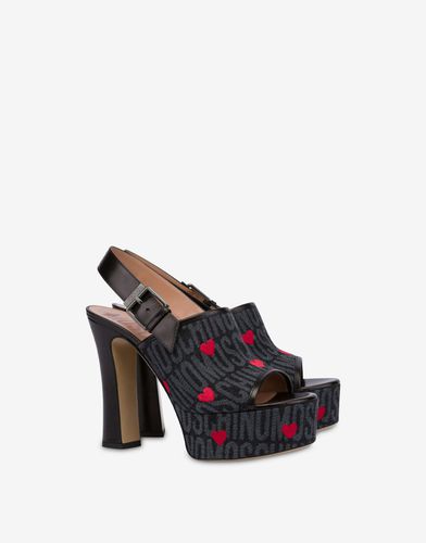 Denim Sandals Allover Logo With Hearts - Moschino - Modalova