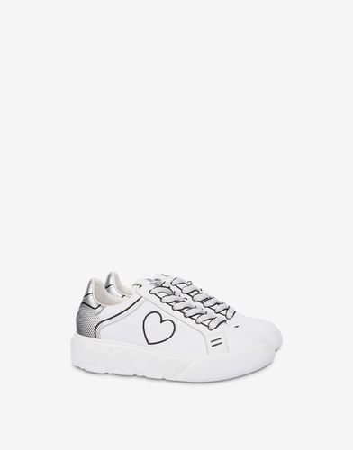 Calfskin Sneakers With Heart Love Net Print - Love Moschino - Modalova