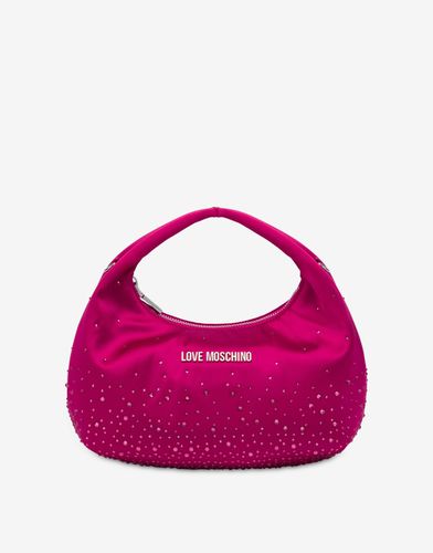 Satin Hobo Bag With Rhinestones - Love Moschino - Modalova