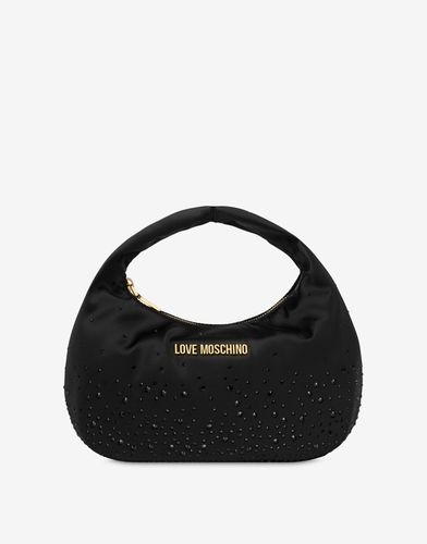 Satin Hobo Bag With Rhinestones - Love Moschino - Modalova