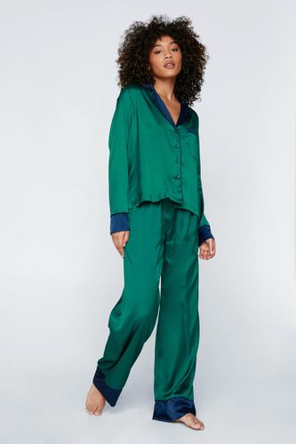 Womens Contrast Detail Pyjama Shirt And Trousers Set - - 10 - Nasty Gal - Modalova