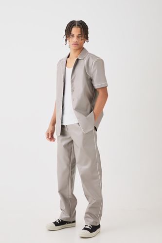 Short Sleeve Revere Piped Pu Shirt & Trouser Set - - L - boohooMAN - Modalova