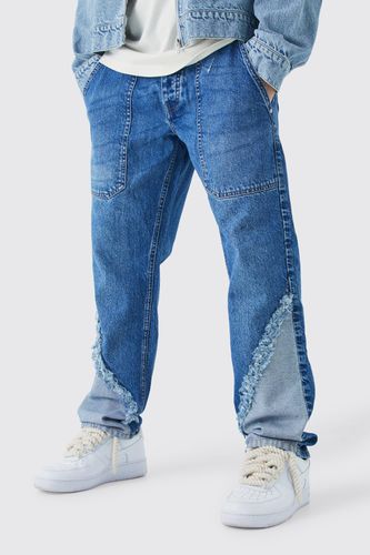Relaxed Rigid Frayed Spliced Jeans In Mid - 34R - boohooMAN - Modalova