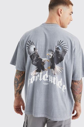 Washed Oversized Extended Neck Eagle Graphic T-shirt - - S - boohooMAN - Modalova