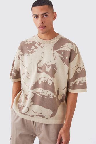 Oversized Line Drawing Knitted T-shirt - - XL - boohooMAN - Modalova