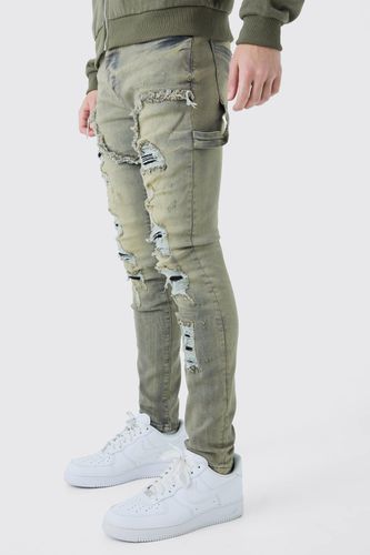 Skinny Stretch Multi Rip Carpenter Jeans In Antique - 32R - boohooMAN - Modalova