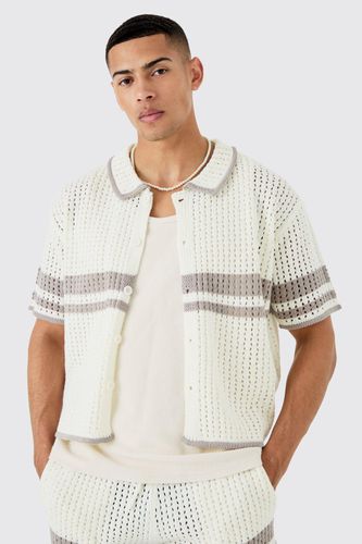 Boxy Oversized Open Stitch Statement Stripe Knit Shirt - - XL - boohooMAN - Modalova