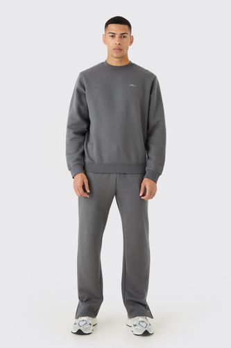 Man Signature Extended Neck Split Hem Sweatshirt Tracksuit - - M - boohooMAN - Modalova