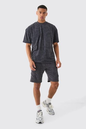 Oversized Extended Neck Towelling T-shirt & Cargo Shorts - - L - boohooMAN - Modalova