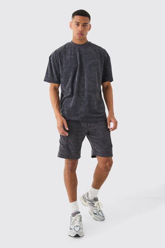 Oversized Extended Neck Towelling T-shirt & Cargo Shorts - - XS - boohooMAN - Modalova
