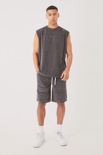 Man Velour Oversized vest & Pocket Shorts Set - - XL - boohooMAN - Modalova