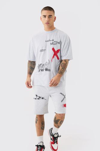 Oversized Man Graffiti T-shirt And Short Set - - XL - boohooMAN - Modalova