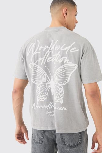 Oversized Butterfly Graphic Washed T-shirt - - L - boohooMAN - Modalova