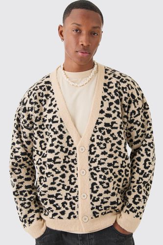 Boxy Oversized Leopard All Over Cardigan - - M - boohooMAN - Modalova