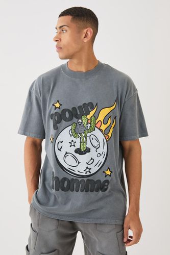 Oversized Extended Neck Space Puff Print T-shirt - - L - boohooMAN - Modalova