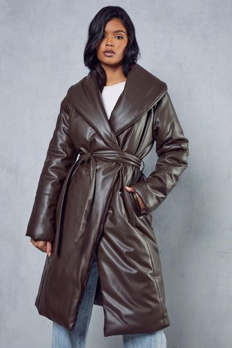Womens Leather Look Padded Longline Coat - - 12 - MISSPAP - Modalova