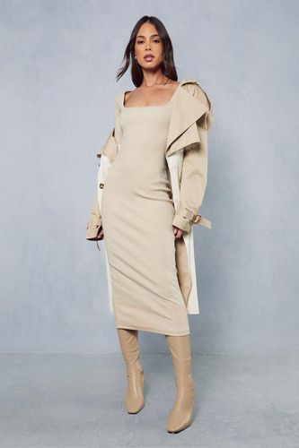 Womens Premium Rib Square Neck Midi Dress - - 12 - MISSPAP - Modalova