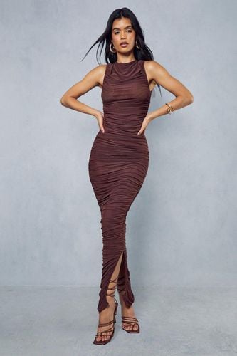 Womens Premium Mesh Ruched Sleeveless Maxi Dress - - 8 - MISSPAP - Modalova