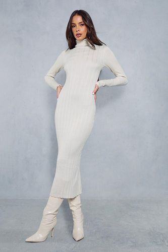 Womens Knitted Ribbed High Neck Maxi Dress - - L - MISSPAP - Modalova