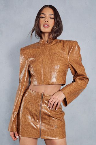 Womens Crackled Leather Look Micro Mini Skirt - - 10 - MISSPAP - Modalova