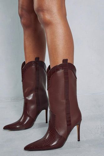 Womens Leather Look Cowboy Heeled Boots - - 3 - MISSPAP - Modalova