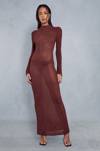 Womens Metallic Sheer Knit Floor Length Maxi Dress - - M - MISSPAP - Modalova