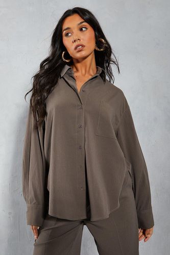 Womens Textured Oversized Pocket Curved Hem Shirt - - 10 - MISSPAP - Modalova