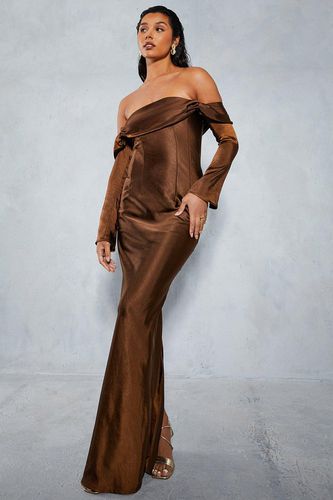 Womens Satin Bardot Flared Sleeve Maxi Dress - - 10 - MISSPAP - Modalova
