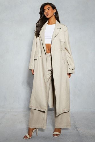 Womens Leather Look Longline Belted Trench Coat - - 12 - MISSPAP - Modalova