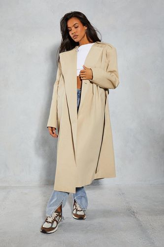Womens Pleated Structured Shoulder Trench Coat - - 10 - MISSPAP - Modalova