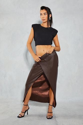 Womens Leather Look Wrap Utility Midi Skirt - - 10 - MISSPAP - Modalova