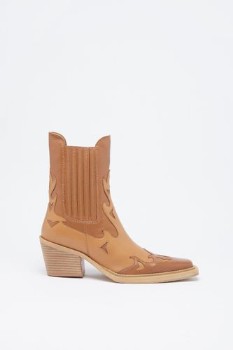 Womens Leather Contrast Ankle Western Boot - - 3 - Warehouse - Modalova