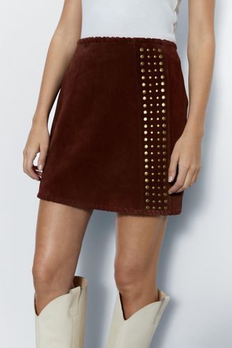 Womens Real Suede Studded Panel Mini Skirt - - 14 - Warehouse - Modalova