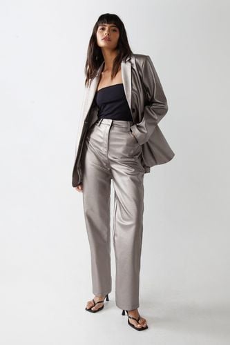 Womens Premium Faux Leather Metallic Straight Leg Trousers - - 10 - Warehouse - Modalova