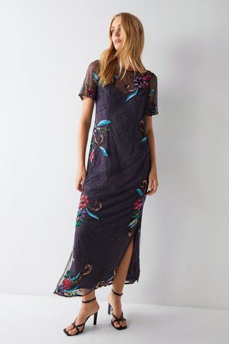 Womens Placement Embellished Dobby Mesh Midi Dress - - 10 - Warehouse - Modalova