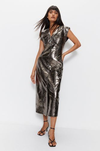 Womens Metallic Crackle Faux Leather Midi Dress - - 6 - Warehouse - Modalova