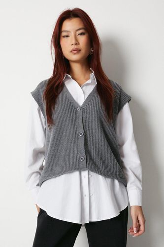 Womens Knitted Button Through Waistcoat - - L - Warehouse - Modalova