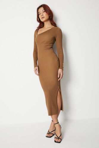 Womens Ribbed Asymetric Neck Button Side Maxi Dress - - L - Warehouse - Modalova