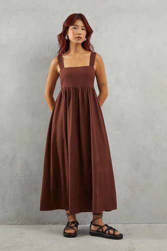 Womens Linen-look Ruched Bodice Utility Strap Midi Sundress - - 12 - Warehouse - Modalova