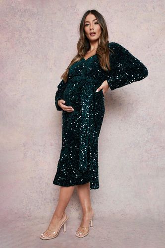 Womens Maternity Plunge Velvet Sequin Midi Dress - - 10 - boohoo - Modalova