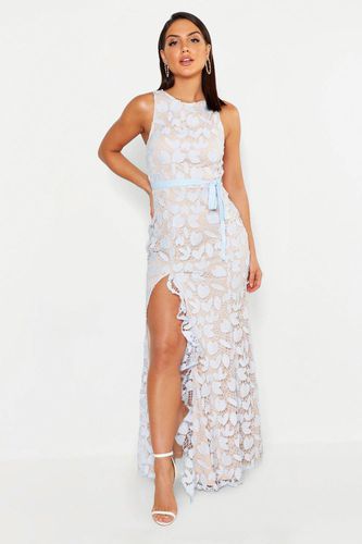 Womens Lace Ruffle Split Maxi Dress - - 10 - boohoo - Modalova