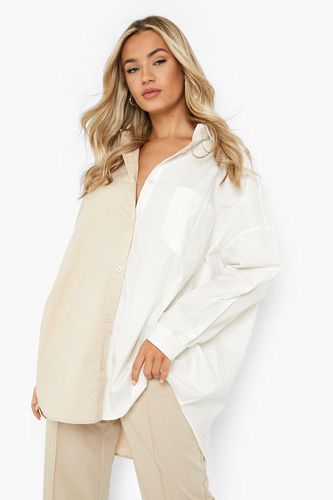 Womens Cotton Spliced Oversized Shirt - - 16 - boohoo - Modalova
